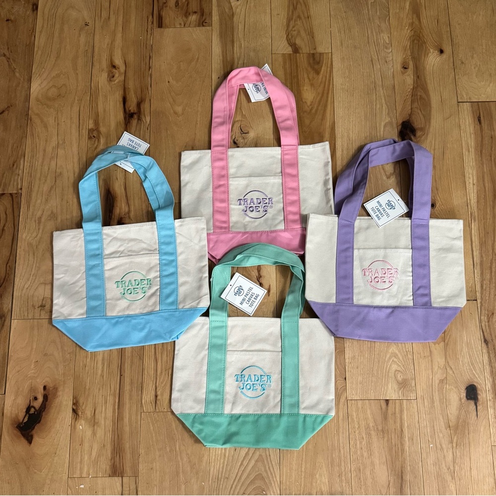Trader Joe's Pastel Mini Canvas Tote Bags 2025 LIMITED EDITION - SET OF 4 - NEW